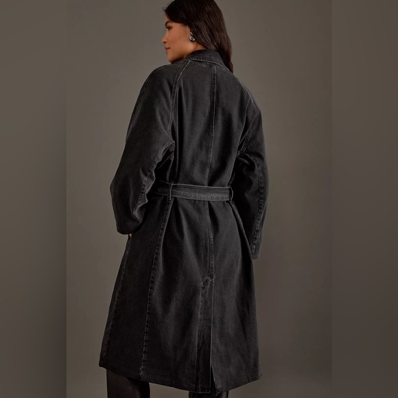 Good American Uniform Tie-Up Pockets Black‎ Wash Denim Trench Coat 2XL/3XL - Picture 3 of 15